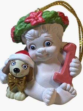 Dreamsicles Babys 1st Christmas Ornament With Puppy and Wreath Holiday Figurine